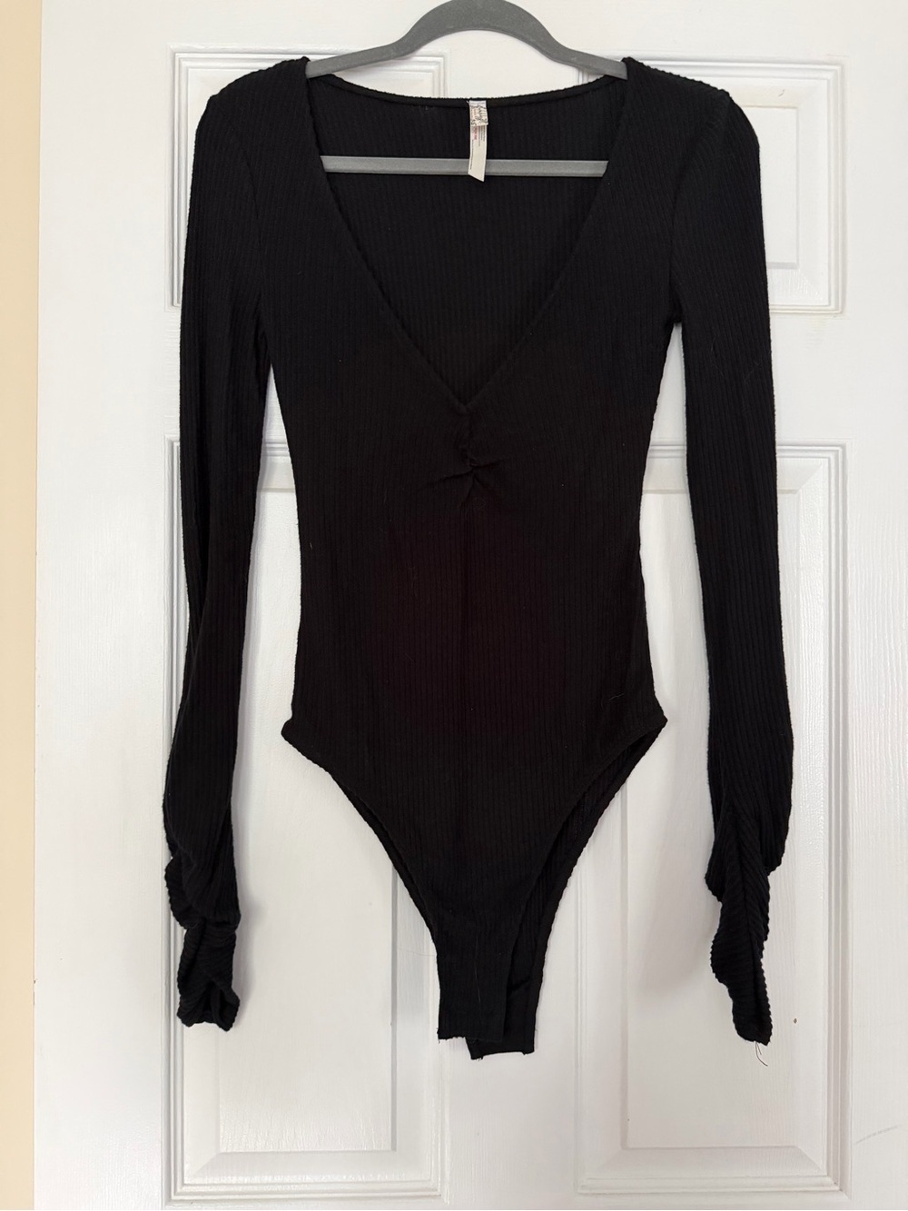 Black Long-Sleeve Ribbed One-Piece Bodysuit